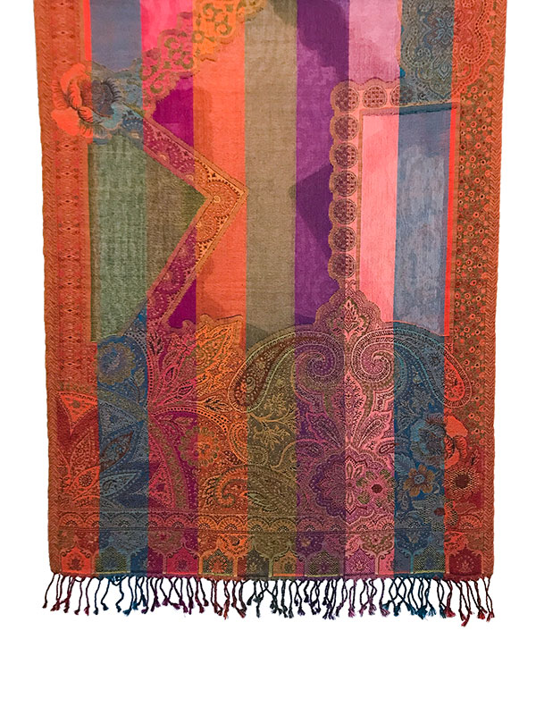 Handgeweven kleurrijke wollen sjaal uit India