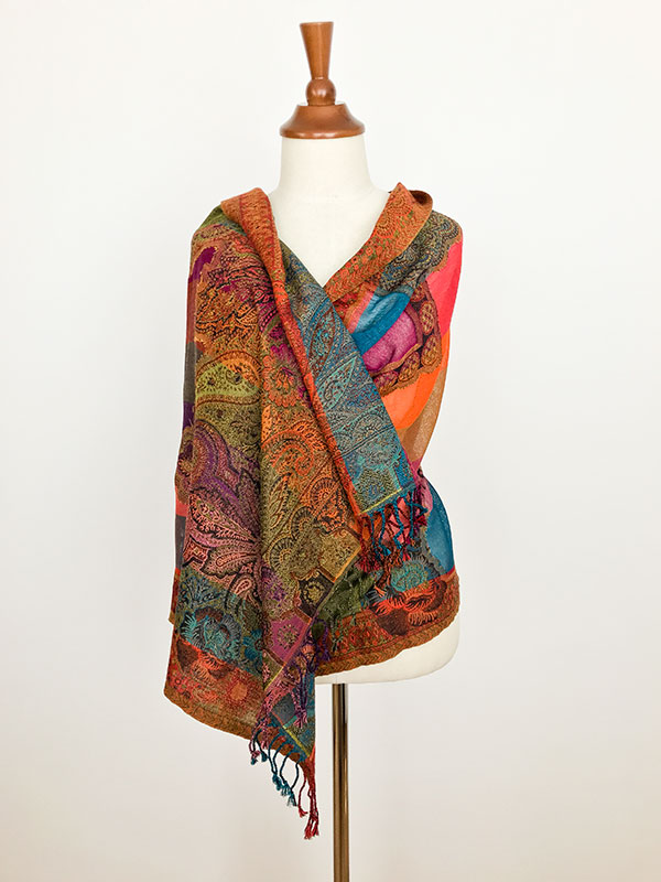 Handgeweven kleurrijke wollen sjaal uit India