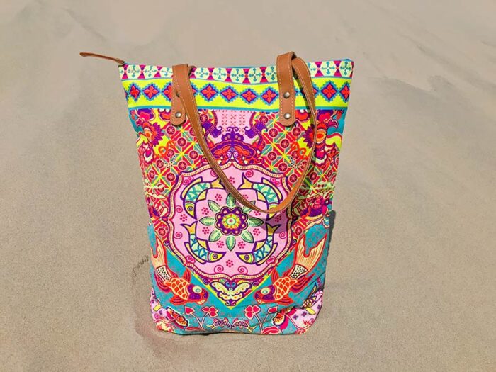 Kleurrijke canvas strandtas met rits