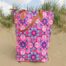 Roze canvas strandtas met jasmijn print